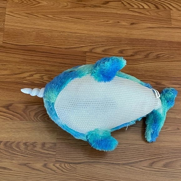 GOFFA Blue Dolphin whale plush stuffed animal white silver sparkl - Picture 5 of 7